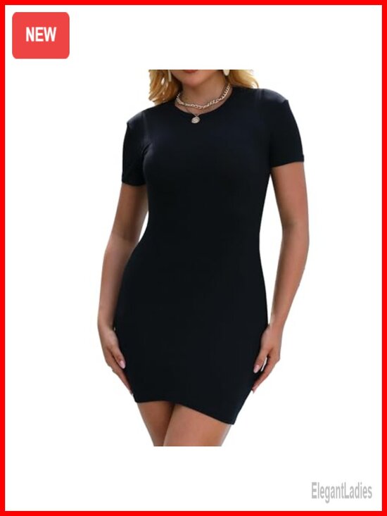 Dresses & Skirts - Women's Short Sleeve Bodycon Mini Dress Casual Summer Slim Fit